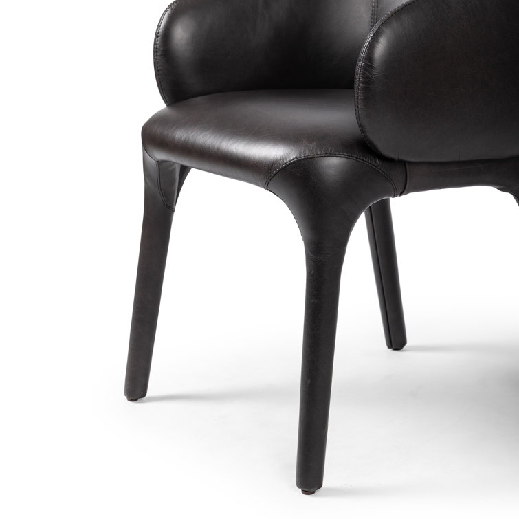 Black Genuine Leather Upholstered Arm Chair with Manufactured Wood Frame