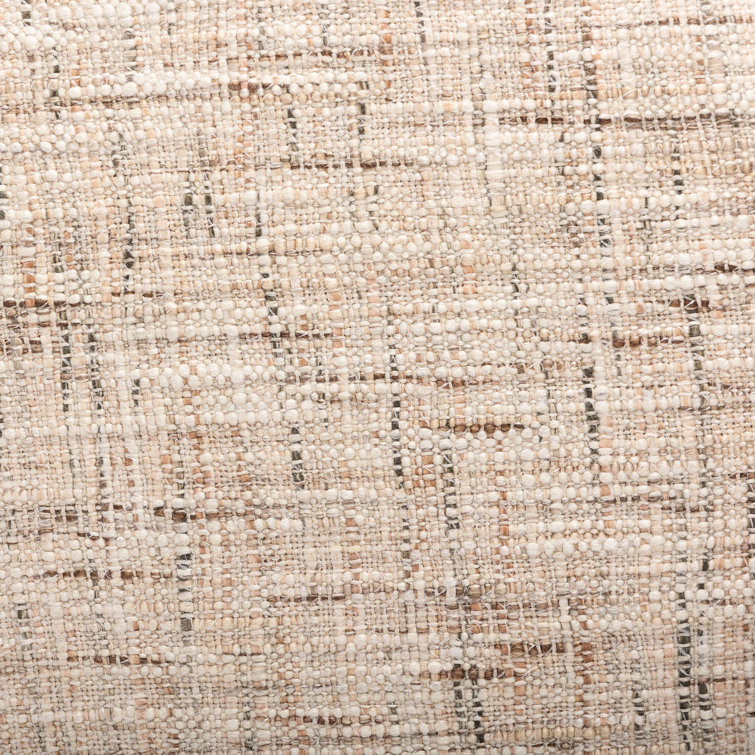 Natural Oak Veneer and Linen Upholstered Stool