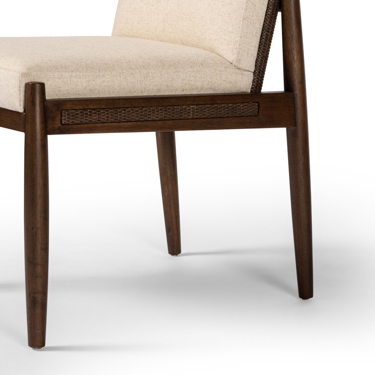 White Linen and Rattan Cane Side Chair
