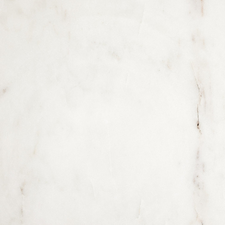 Polished White Marble and Hardwood Round End Table