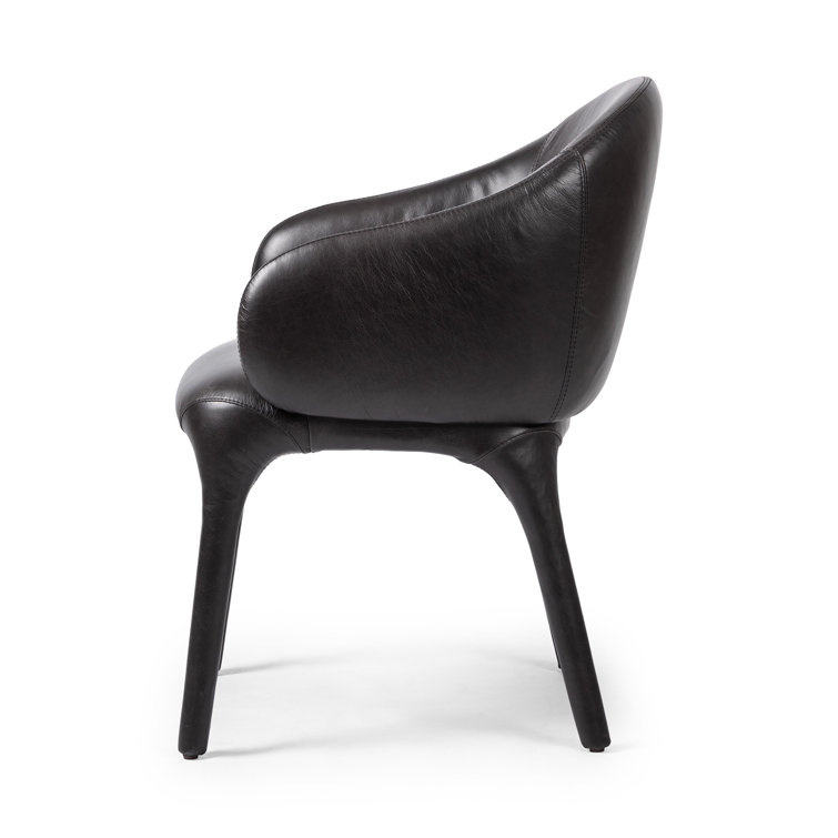 Black Genuine Leather Upholstered Arm Chair with Manufactured Wood Frame