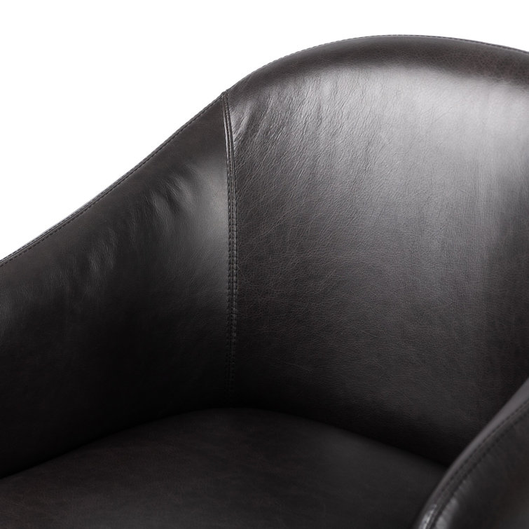 Black Genuine Leather Upholstered Arm Chair with Manufactured Wood Frame