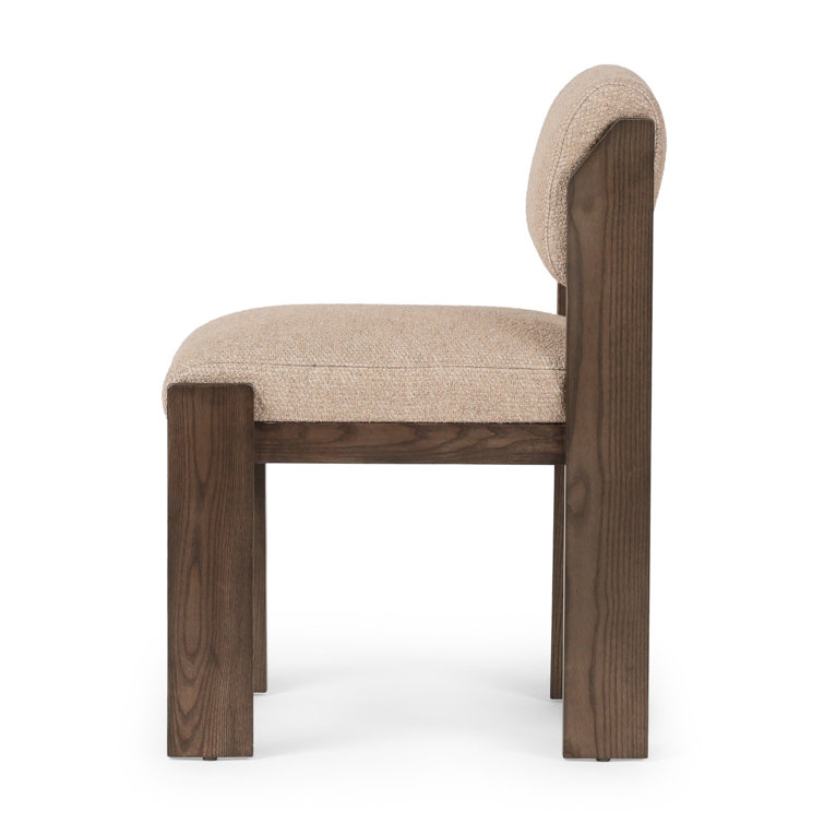 Brown Linen Upholstered Dining Chair with Ash Legs