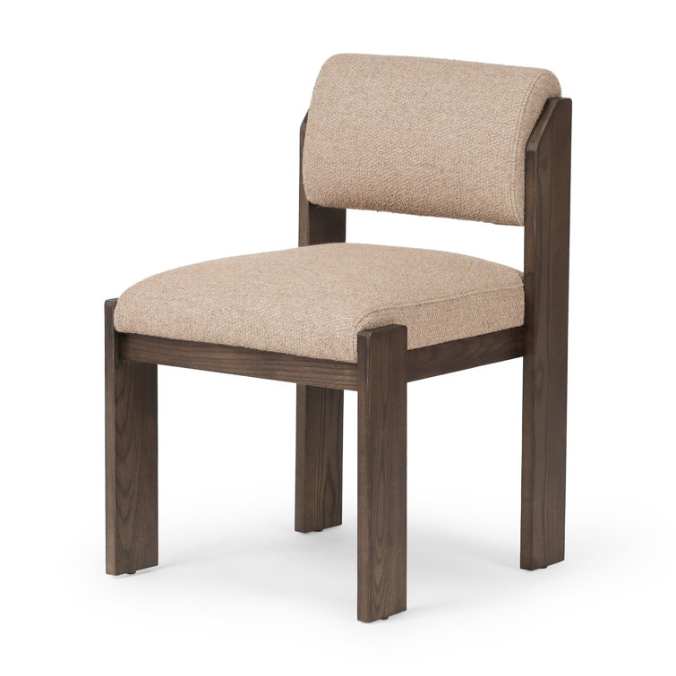 Brown Linen Upholstered Dining Chair with Ash Legs