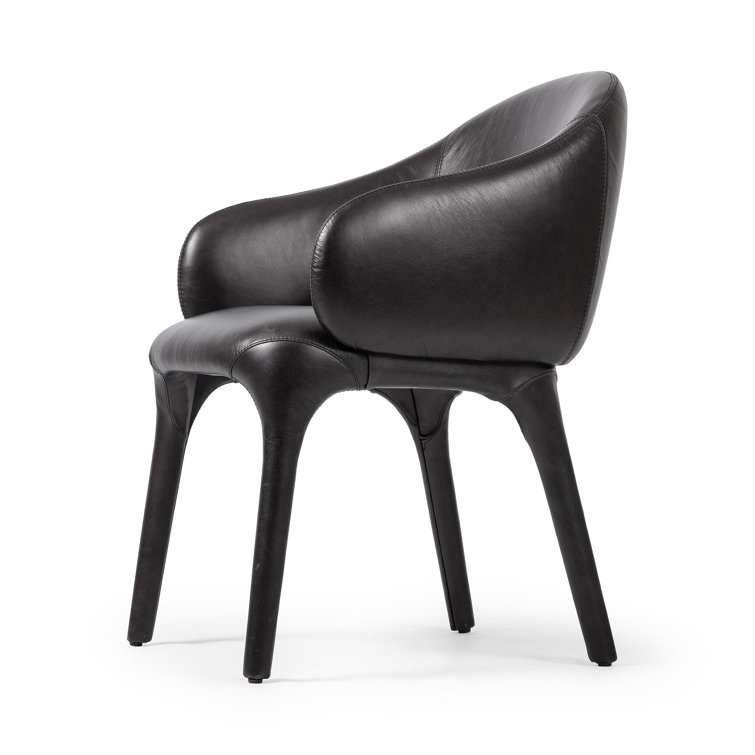 Black Genuine Leather Upholstered Arm Chair with Manufactured Wood Frame