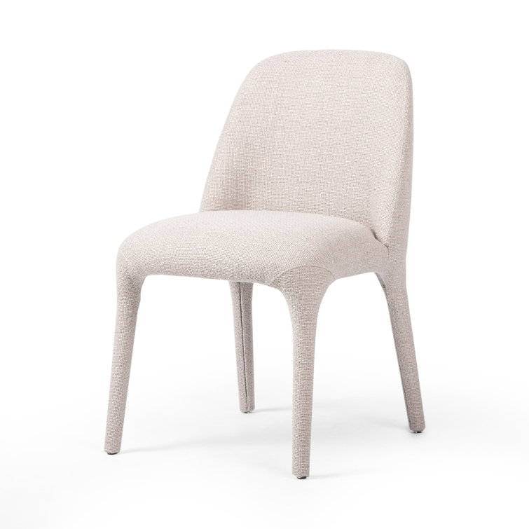 Off-White Upholstered Full Back Side Chair with Camel Legs