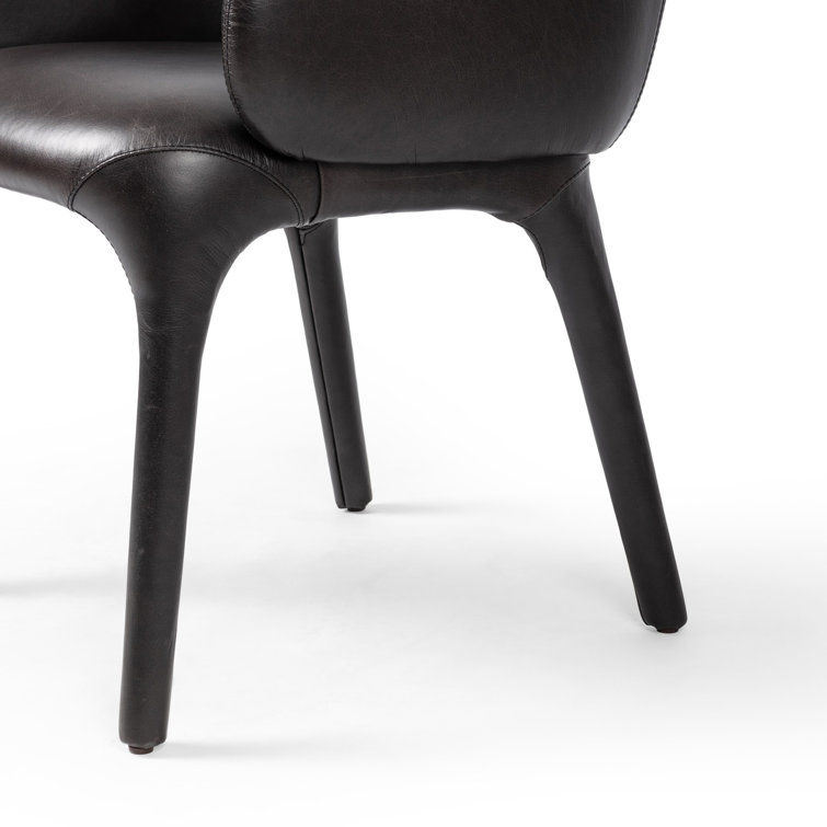 Black Genuine Leather Upholstered Arm Chair with Manufactured Wood Frame
