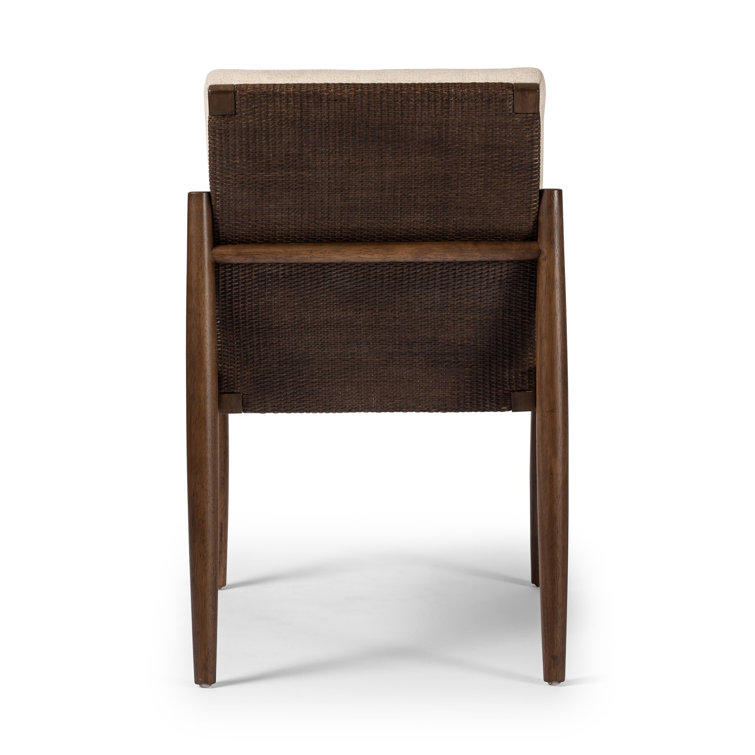 White Linen and Rattan Cane Side Chair