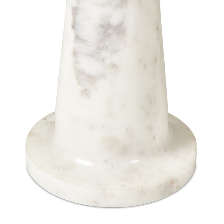 Polished White Marble and Hardwood Round End Table