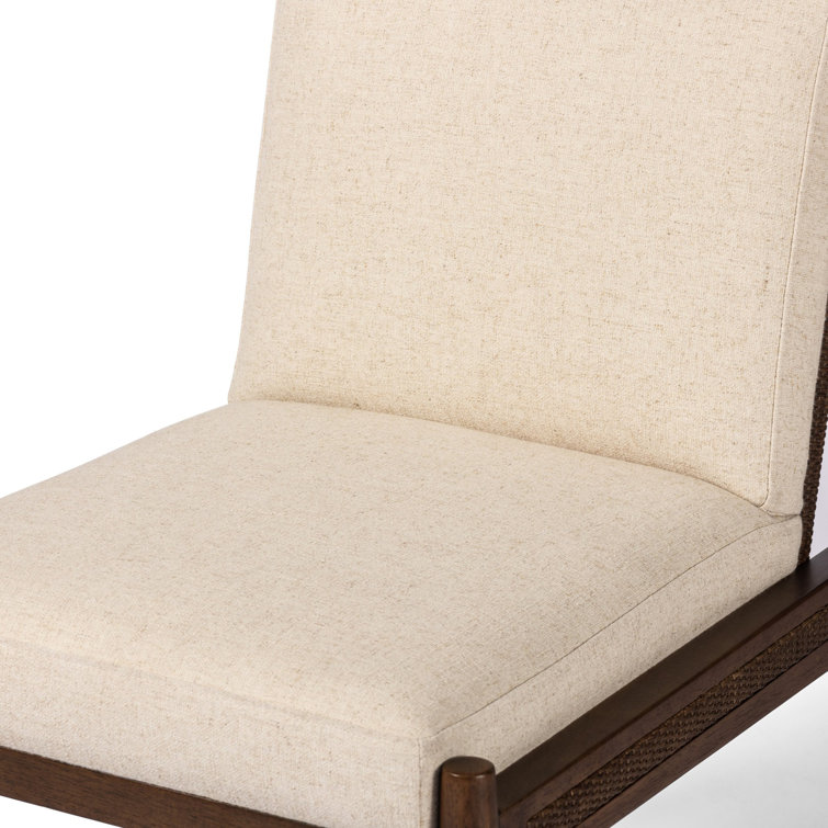 White Linen and Rattan Cane Side Chair
