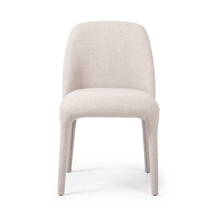 Off-White Upholstered Full Back Side Chair with Camel Legs