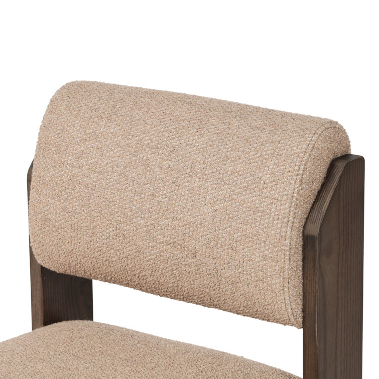 Brown Linen Upholstered Dining Chair with Ash Legs