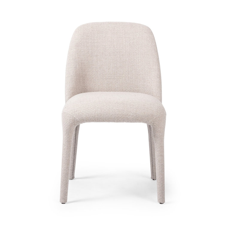 Off-White Upholstered Full Back Side Chair with Camel Legs