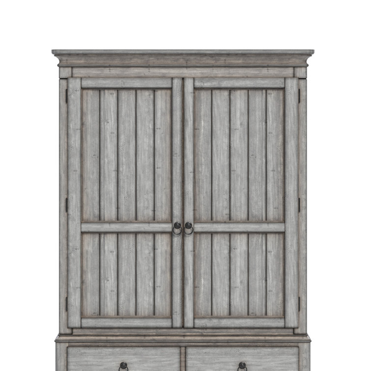 Plymouth Vintage Graywash 5-Drawer Armoire with Antique Gunmetal Pulls