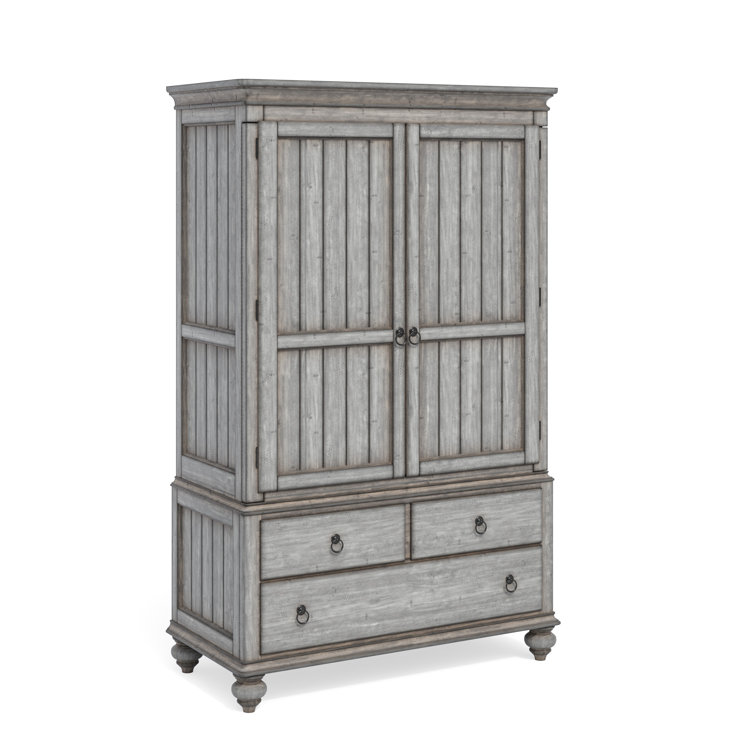 Plymouth Vintage Graywash 5-Drawer Armoire with Antique Gunmetal Pulls