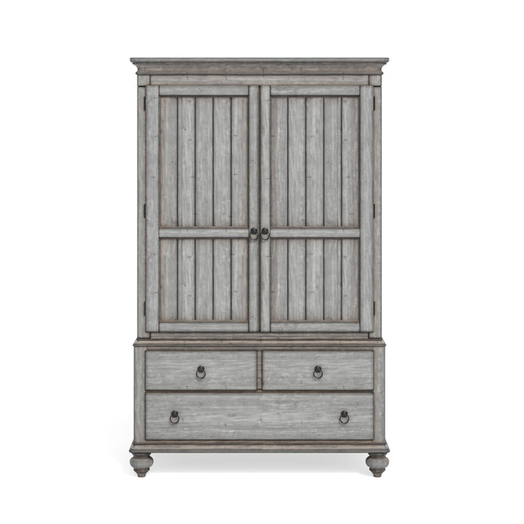 Plymouth Vintage Graywash 5-Drawer Armoire with Antique Gunmetal Pulls