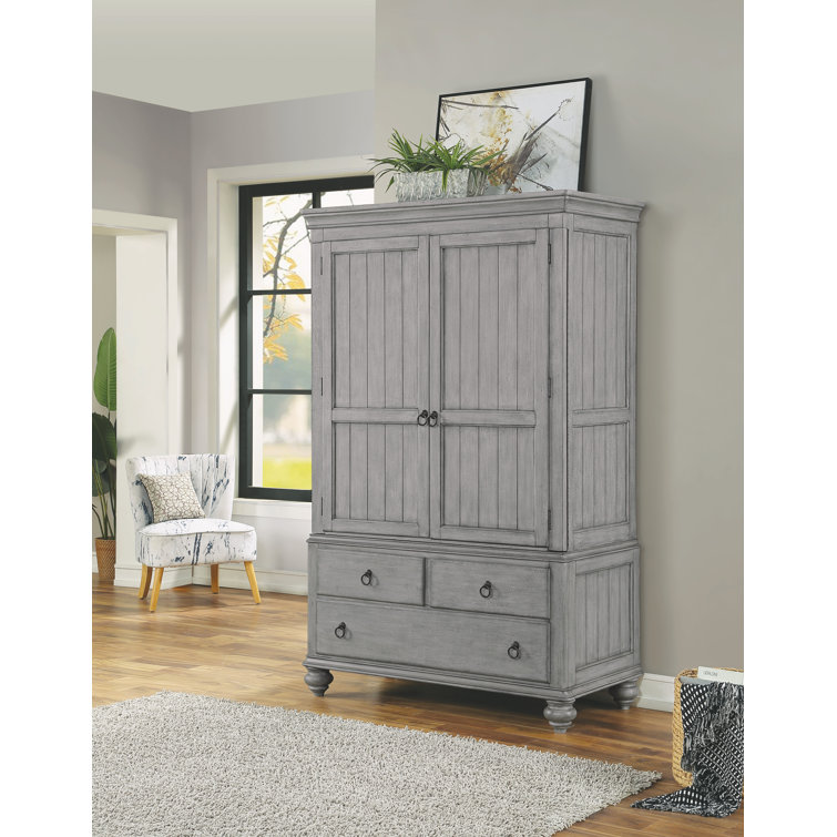 Plymouth Vintage Graywash 5-Drawer Armoire with Antique Gunmetal Pulls