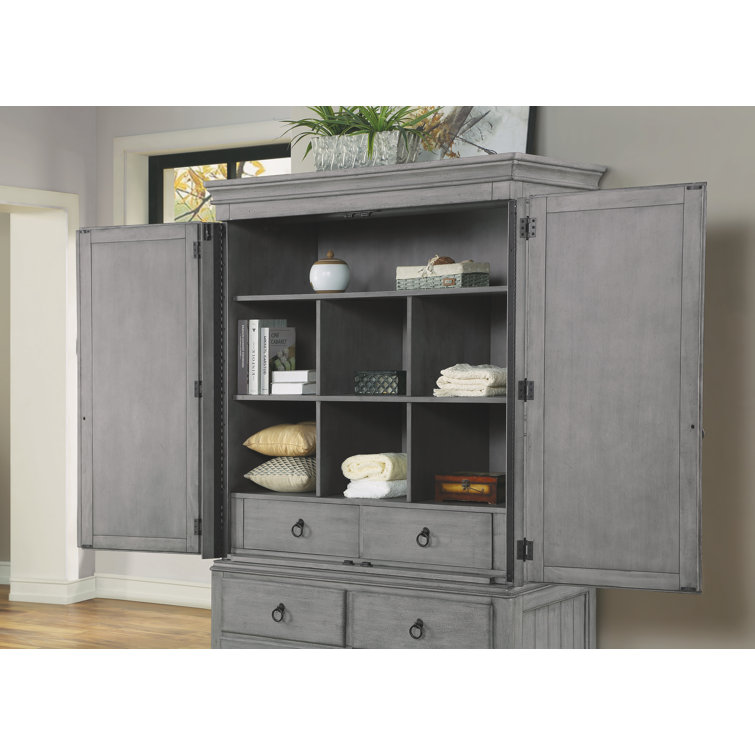 Plymouth Vintage Graywash 5-Drawer Armoire with Antique Gunmetal Pulls