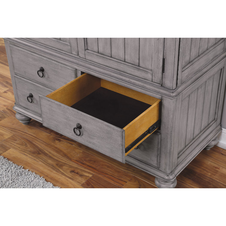 Plymouth Vintage Graywash 5-Drawer Armoire with Antique Gunmetal Pulls