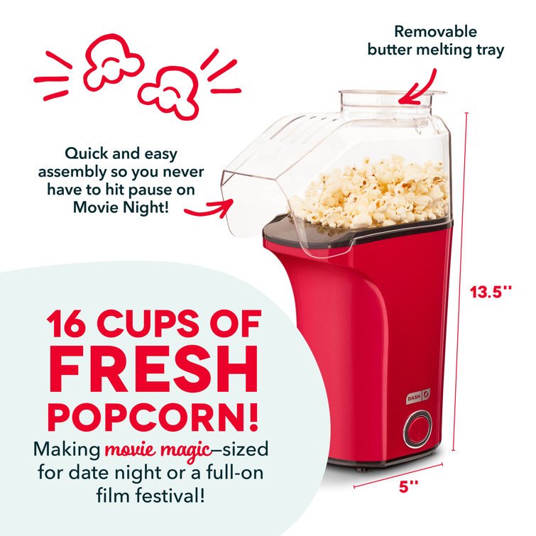 Red Compact Hot Air Popcorn Popper with Butter Tray