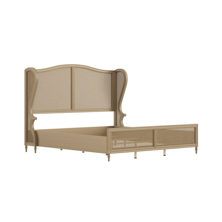 Antique White King Sausalito Bed with Cane Wingback Design