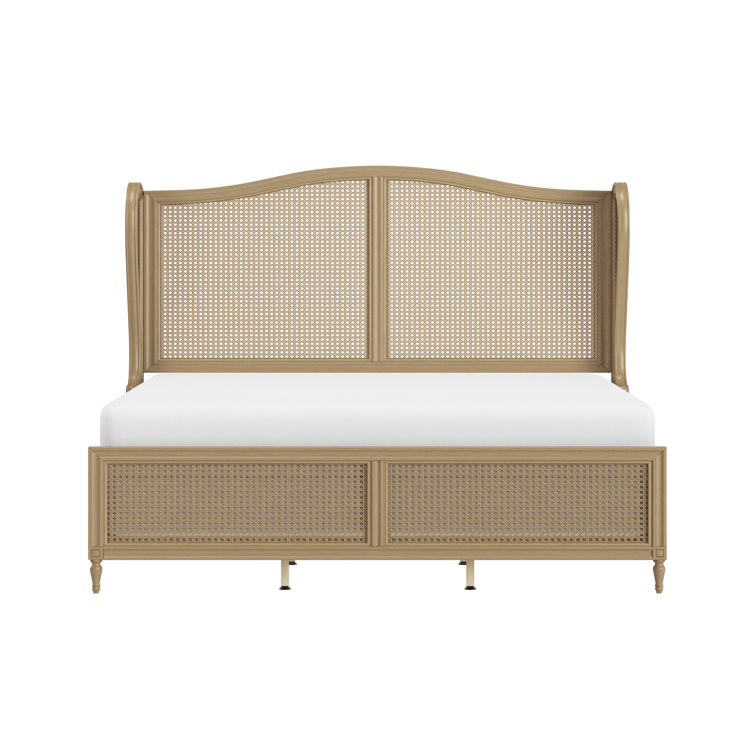 Antique White King Sausalito Bed with Cane Wingback Design