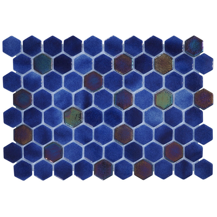 Dark Blue Iridescent Glass Hexagon Mosaic Tile 12x12