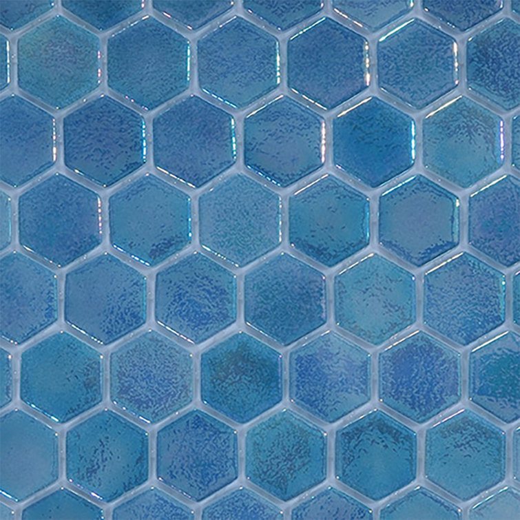 Unconditional Blue Hexagonal Iridescent Glass Mosaic Tile