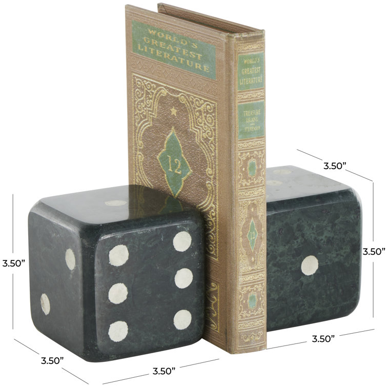 Green and White Marble Dice Bookends Set of 2