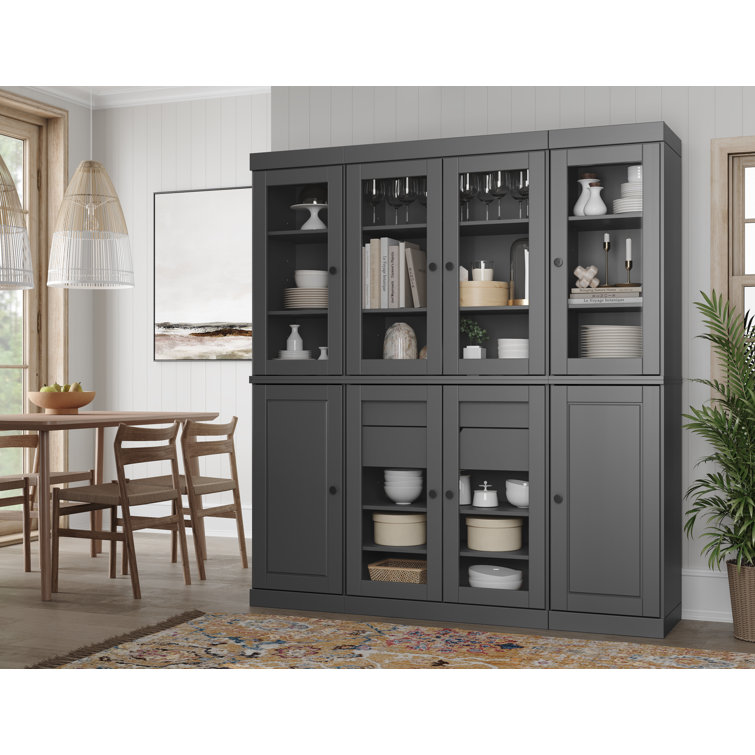 Aqua Blue Solid Wood China Cabinet with Frosted Glass Doors