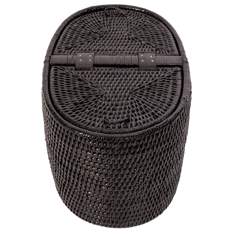 Black Woven Wicker Freestanding Bathroom Storage Container