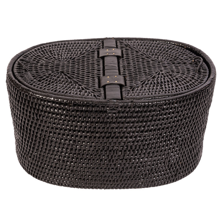 Black Woven Wicker Freestanding Bathroom Storage Container