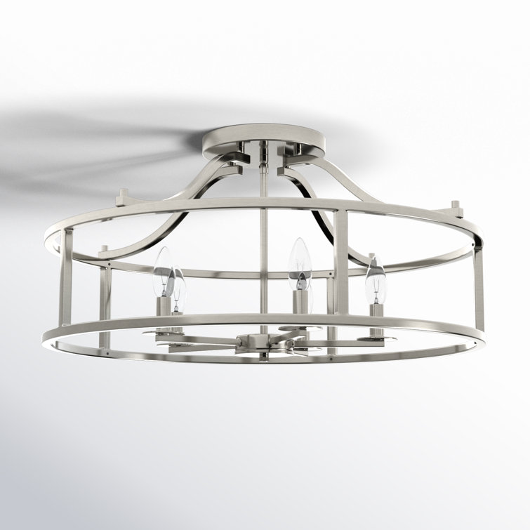 Nickel Drum Caged 5-Light Semi-Flush Mount Fixture
