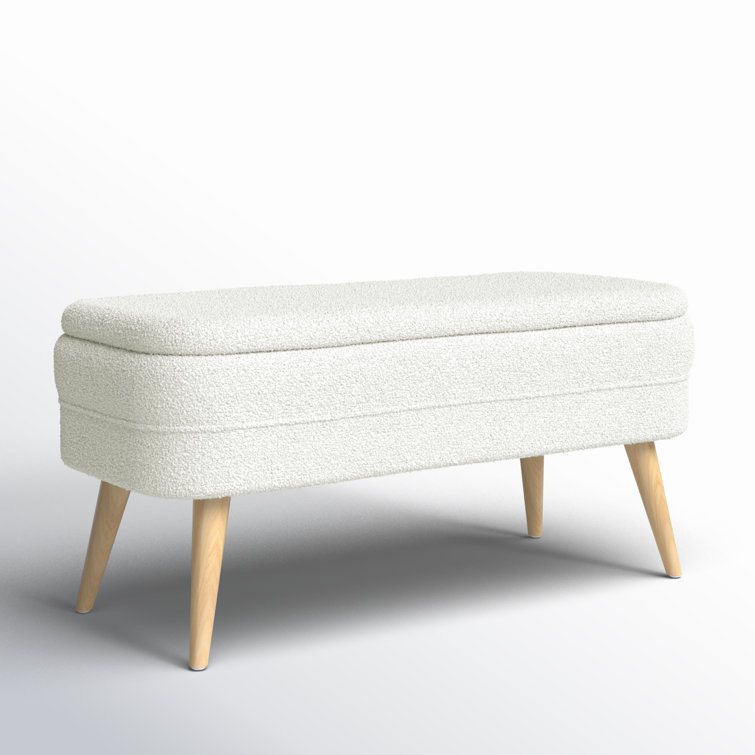 White Upholstered Storage Bench with Squared Wood Legs