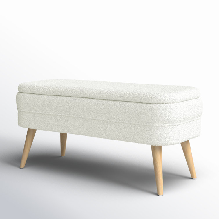 White Upholstered Storage Bench with Squared Wood Legs