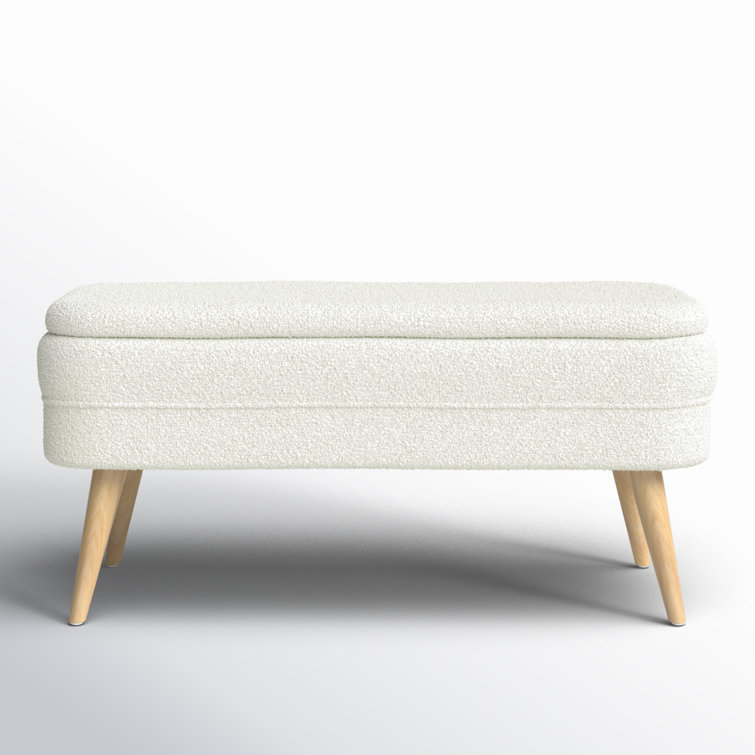 White Upholstered Storage Bench with Squared Wood Legs