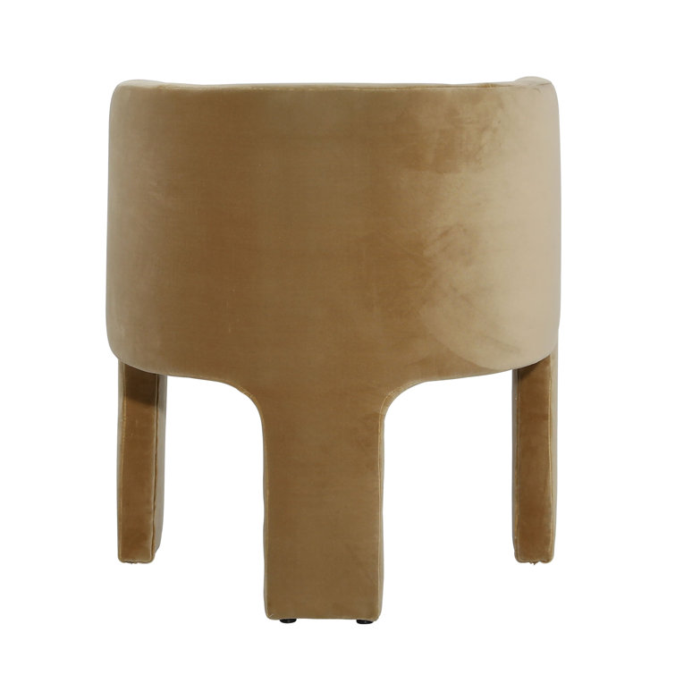 Camel Velvet Upholstered Low Back Arm Chair with Pine Wood Frame
