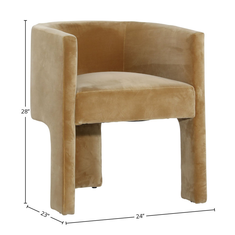 Camel Velvet Upholstered Low Back Arm Chair with Pine Wood Frame