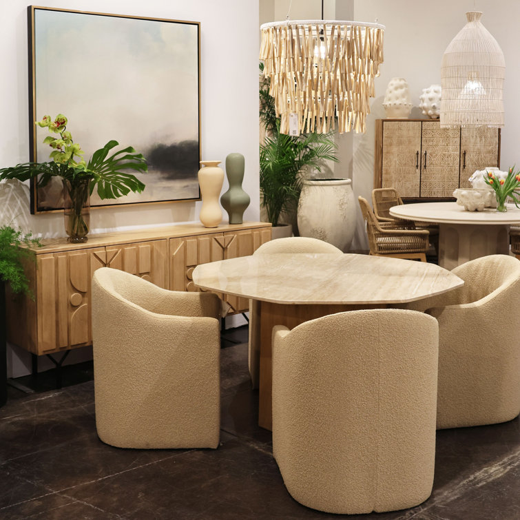 Thora Beige Boucle Upholstered Pine Dining Chair
