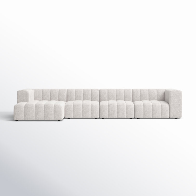Napa Sandstone Tufted Fabric 4-Piece Sectional with Ottoman