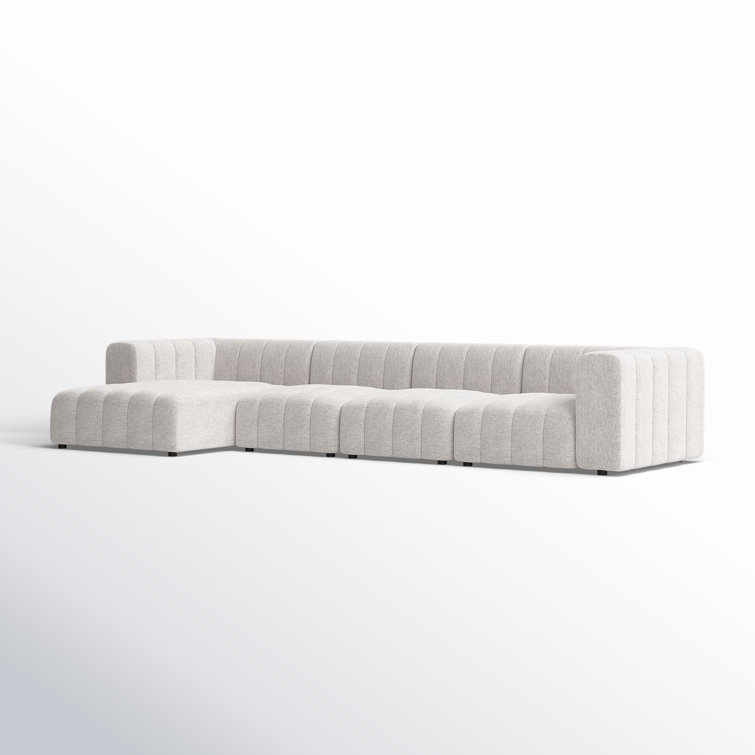 Napa Sandstone Tufted Fabric 4-Piece Sectional with Ottoman