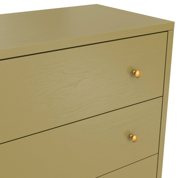 Olive Green Solid Wood 6-Drawer Dresser with Brass Handles
