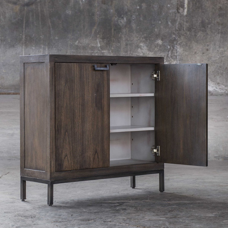 Light Walnut 2-Door Storage Cabinet with Adjustable Shelves