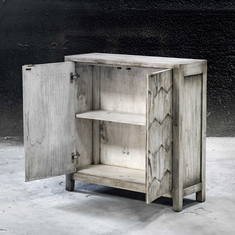 Smoked Ivory Engineered Wood Storage Cabinet with Honey-Comb Design