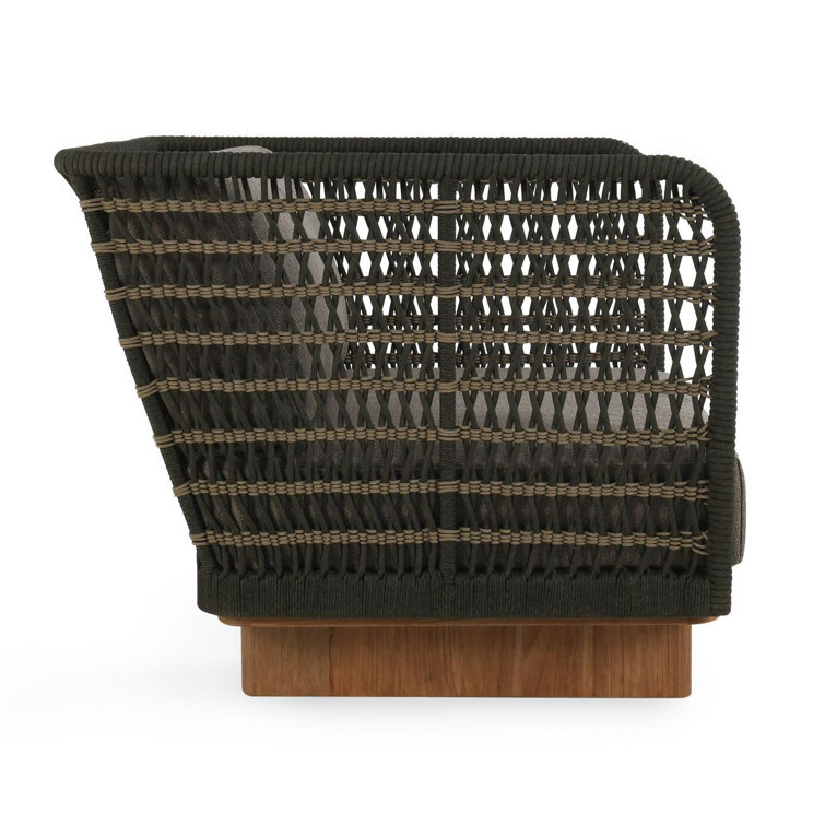 Ellie Teak Wood Black Rope Patio Chair with Cushions