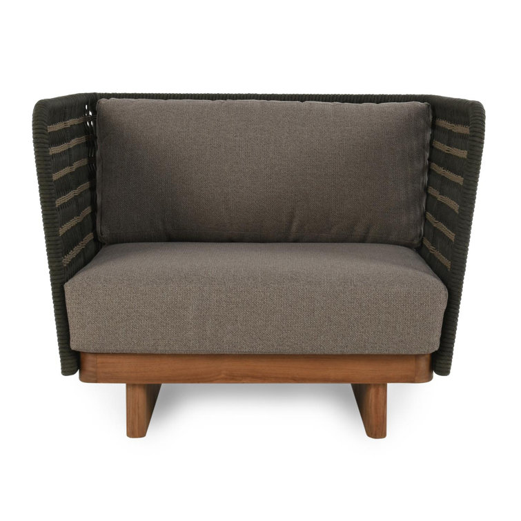 Ellie Teak Wood Black Rope Patio Chair with Cushions