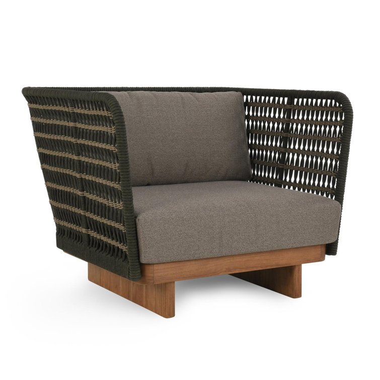 Ellie Teak Wood Black Rope Patio Chair with Cushions