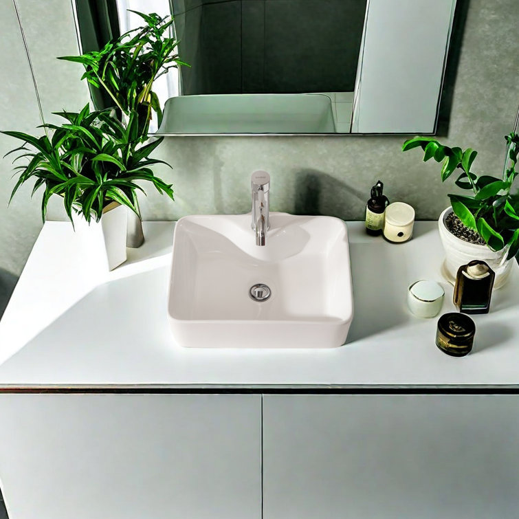 19" White Ceramic Rectangular Vessel Bathroom Sink