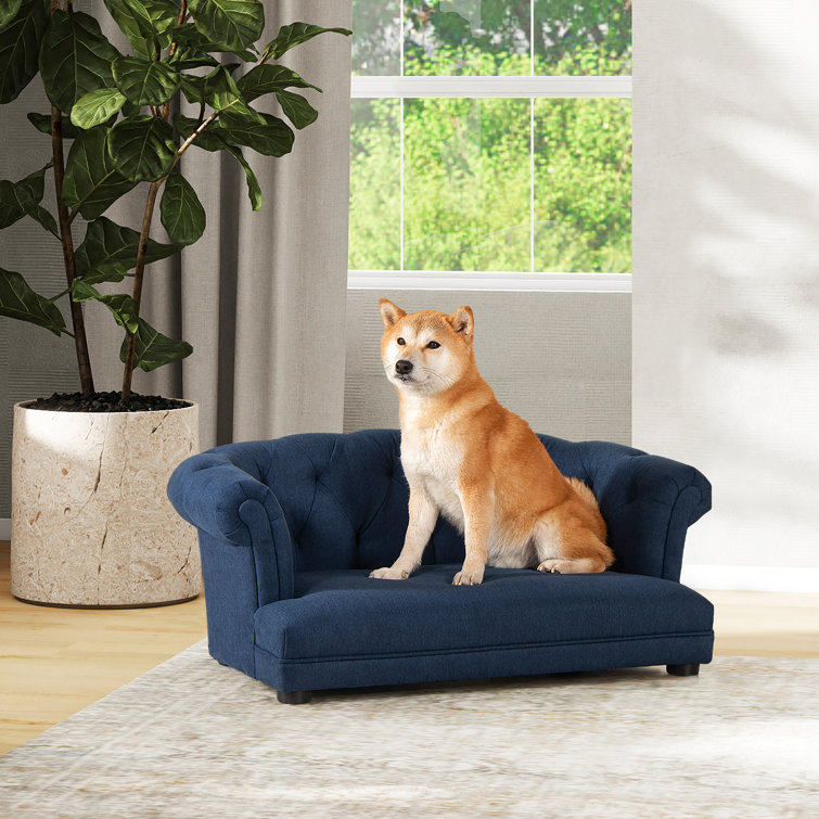 Navy Chesterfield Medium Pet Sofa Bed with Pinewood Frame
