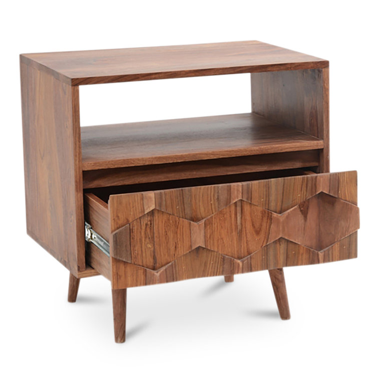 Mid-Century Sheesham Wood 22" Brown Nightstand with Drawer